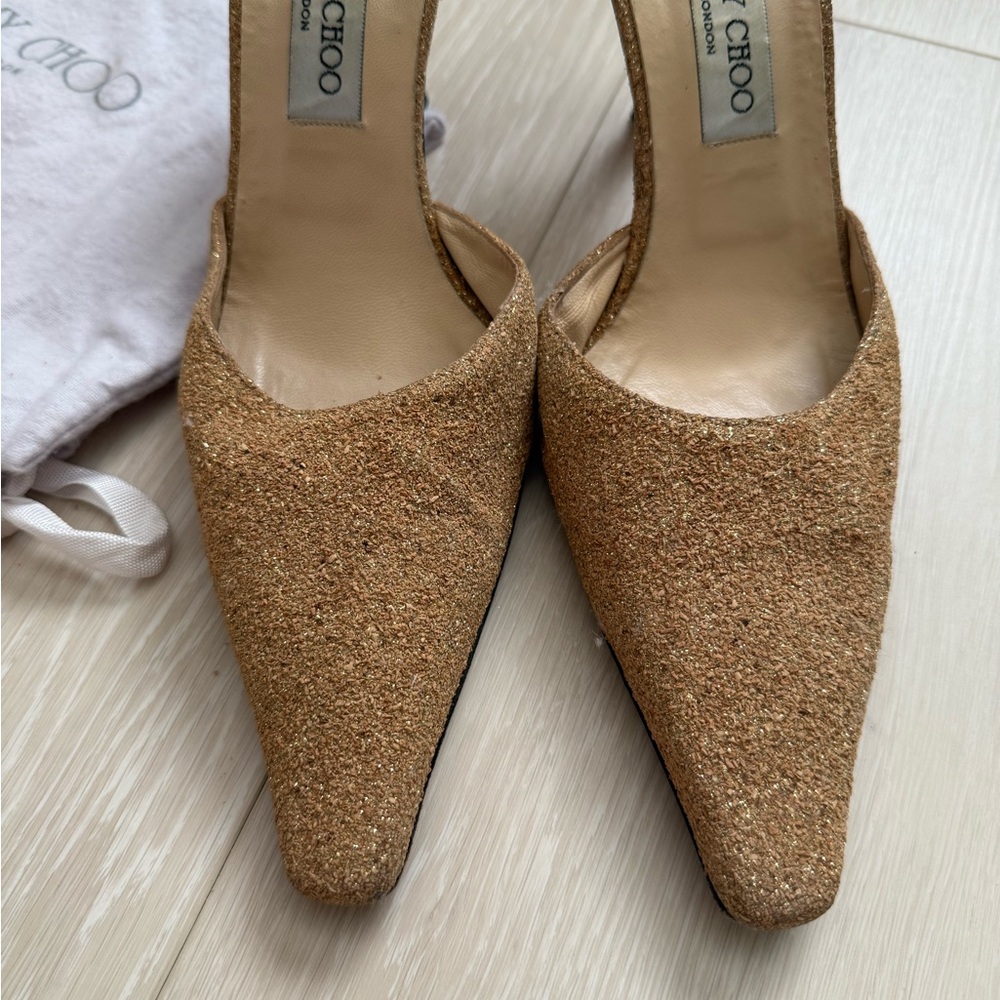 Jimmy Choo Glitter Gold Closed Toe Heels with Dust Bag - Picture 2 of 14